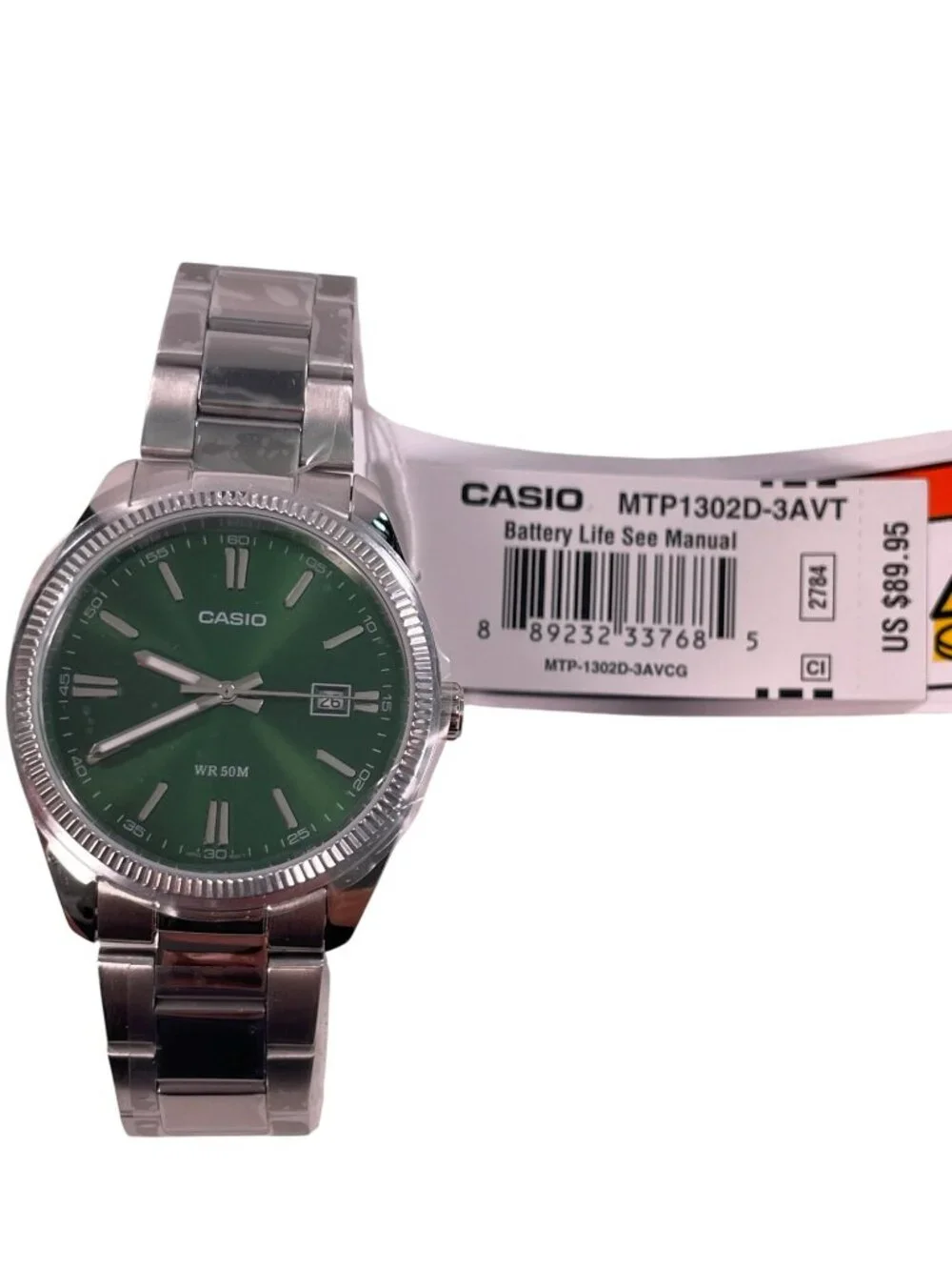 Casio Green Dial Stainless Steel Casual Watch MTP1302D-3AV WR 50M Boxed NEW
